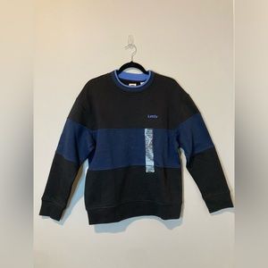 Levi's Men's Small Crewneck Fleece Pullover Non-Stretch Sweatshirt Blue Black